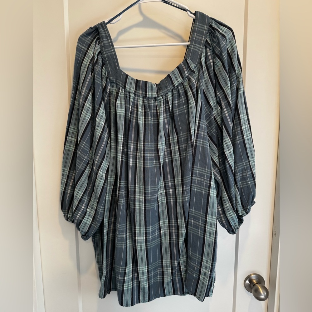 LC Lauren Conrad Checkered Blouse in Dark Blue and Light Green